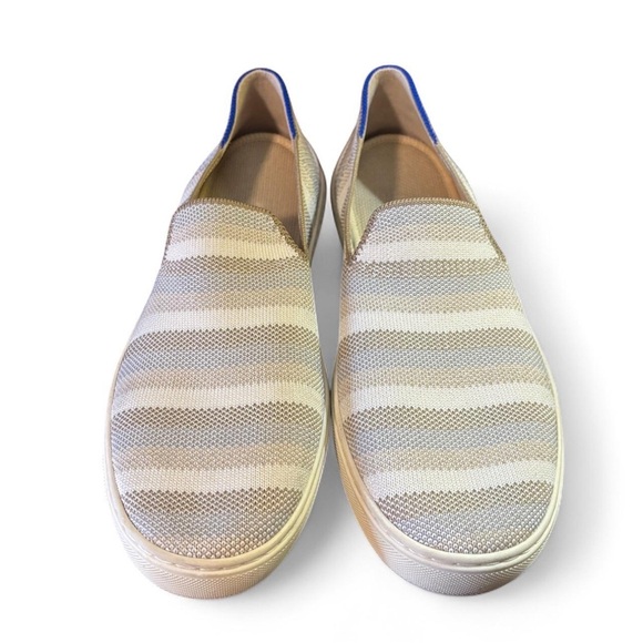 Rothy’s Slip On Sneakers Women’s 8 Taupe Beige Gray Stripe Knit Flats Shoes - Picture 1 of 7